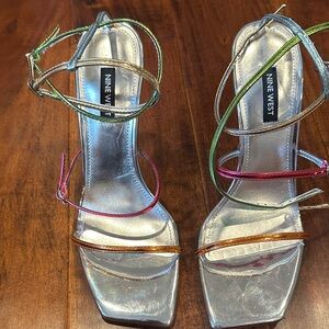 Nine West Silver Heels with Multi-Color Straps
